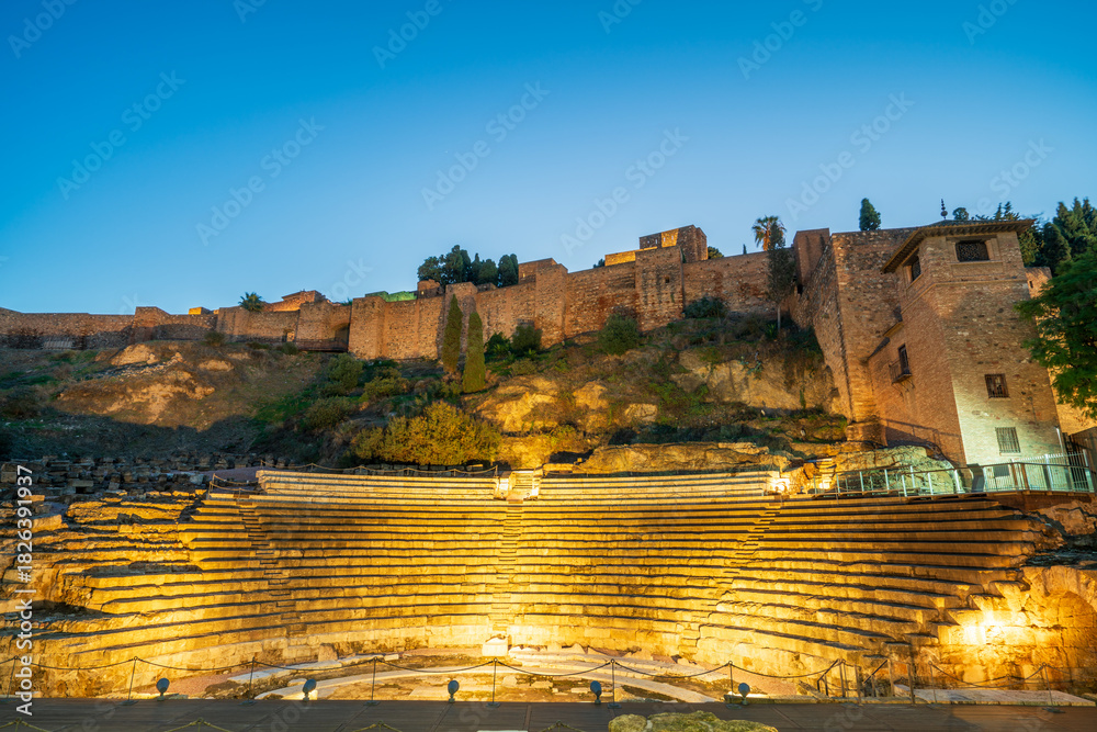 Fototapeta premium Malaga Roman Theatre at dawn. Spain