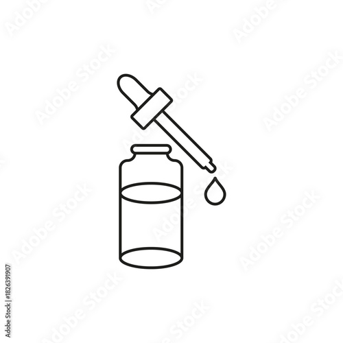 Pipette outline vector icon with dropper bottle. Line art isolated illustration on a white background.