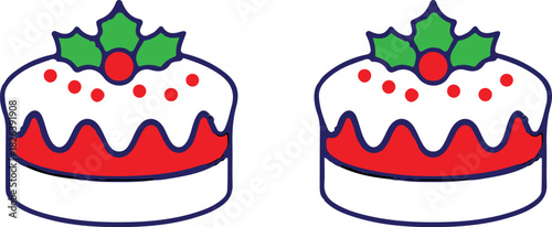2 christmas cake icon set vector design