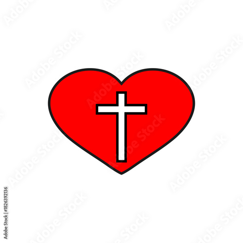 Church heart icon with religious cross. Vector illustration.