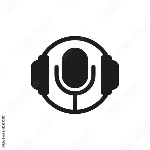 Microphone and headphones logo. Vector illustration.