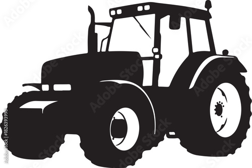 Farm tractor silhouette isolated on white background, modern farm machine