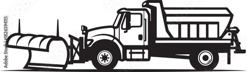Snow plow truck with salt spreader, isolated vector illustration