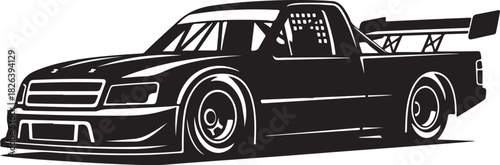 Stock car racing truck silhouette with spoiler and roll cage