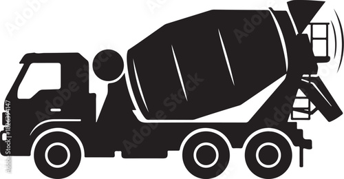 Concrete mixer truck silhouette icon isolated on white background.