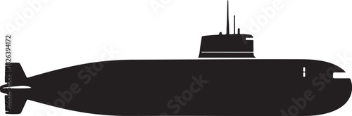 Silhouette of a submarine on a white background, nautical warship vessel