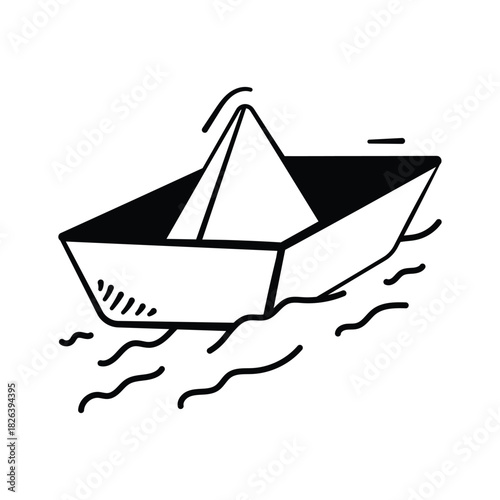 Creatively crafted amazing doodle style icon of paper boat in trendy style