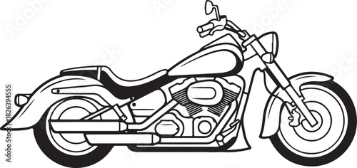 Detailed line art illustration of a classic cruiser motorcycle