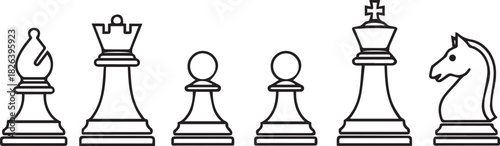 Black and White Chess Pieces Lineup king queen