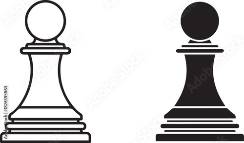 Black and White Outline and Solid Chess Pawn Icons