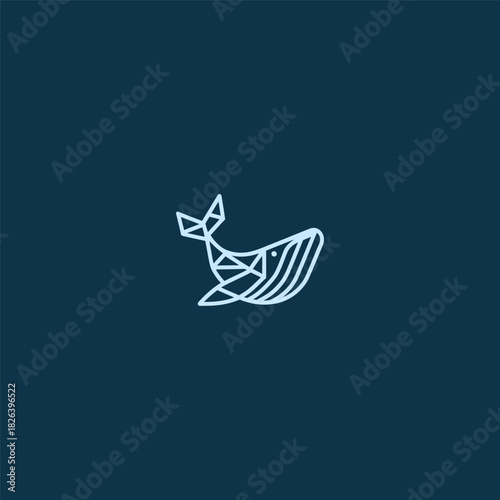 Whale line art logo with smooth minimal.