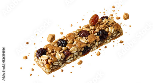 Nut and seed granola bar with dried fruit and oats, healthy snack or breakfast option