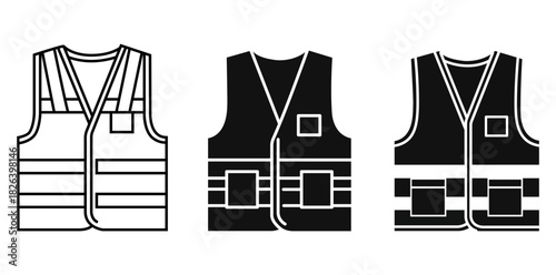 Safety First High Visibility Vest Icons Vector Illustration Worker Gear Construction Reflective Apparel Roadwork Signage