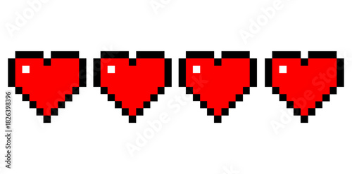 8 Bit Pixel Art Hearts Gaming Valentine s Day Love Retro Style Health Bar Icon Life Meter Valentine s Card Red Positive