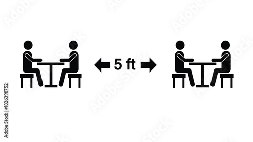 Social Distancing 5 ft Rule Icon Vector Illustration for Restaurant or Public Seating Safety Guidelines