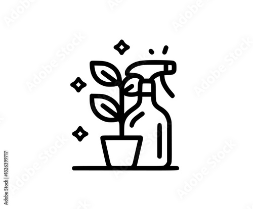 Black White Flat Vector Icon Spray Bottle Cleaning Plant | Clean, isolated vector art for creative projects.