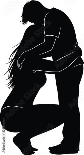 Romantic couple silhouette embracing tenderly in intimate emotional moment, expressing love connection support affection unity closeness and deep relationship bonding
