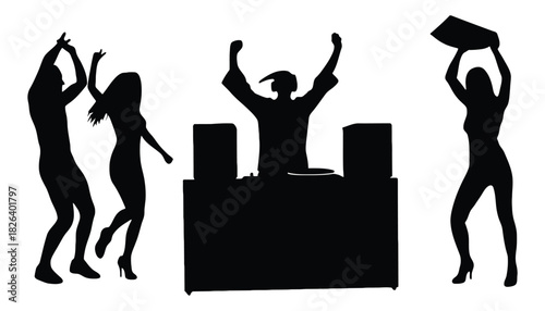 Silhouette dj party celebration people dancing music event