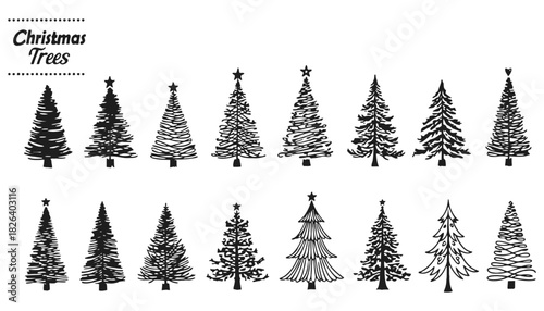Christmas trees vector set hand drawn holiday pine tree design