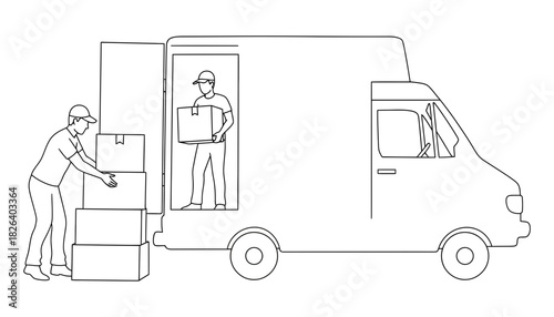 Moving services vector delivery truck and boxes illustration