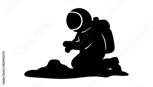 Astronaut exploring moon surface vector illustration design