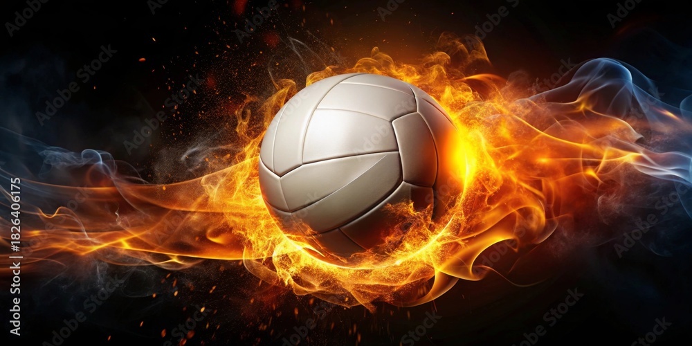 Naklejka premium Fiery Volleyball Ball in Motion A Dynamic Image of Intense Energy and Competition