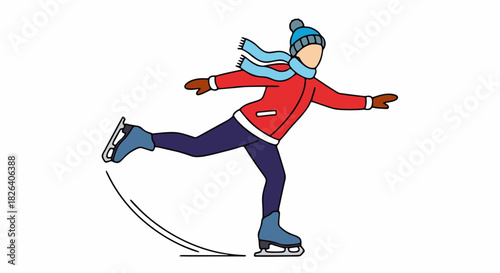 a person wearing jacket, beanie, and scarf doing ice skating on winter vector