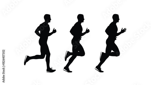 Three Male Runner Silhouettes Vector Illustration