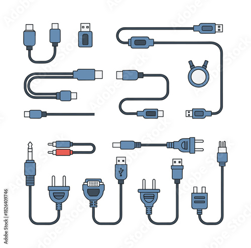 Electrical cables and connectors set for technology devices