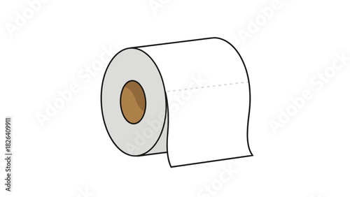 A roll of white toilet paper with a brown cardboard tube