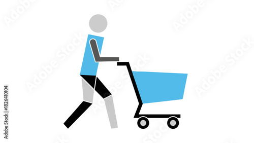 A simplified icon of a person pushing a shopping cart