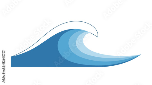 A stylized blue wave with a thin black outline