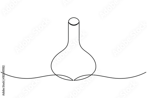 Laboratory glassware continuous one line drawing on white background minimalist scientific experiment outline vector illustration