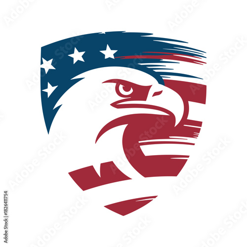 American Eagle and Flag Symbol: A stylized eagle, with focused gaze, forms a proud symbol of nation, intertwined with the iconic flag design.
