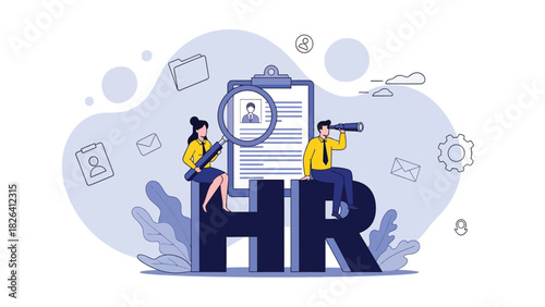 Human Resources Concept Vector Illustration with Business People Searching for Candidates and CV Review