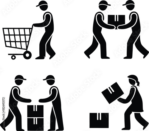 Stick figure icons representing shopping delivery and moving services