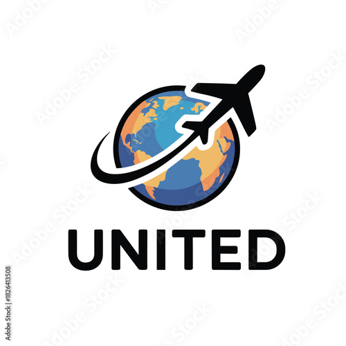 United Travel Logo: A dynamic logo representing global travel, featuring an airplane circling the earth, ready to explore the world.