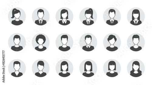 Diverse User Avatars Icon Set. Collection of Anonymous Profile Silhouettes for UI, Business, and Social Media Applications. Male and Female Placeholder Icons.