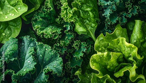 Fresh green leafy vegetables closeup