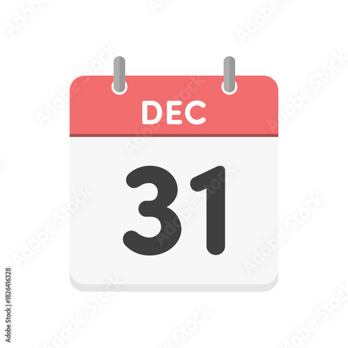 12月31日･DEC 31の日めくりカレンダーのアイコン - 12/31の日付入りの赤い色の英語の暦