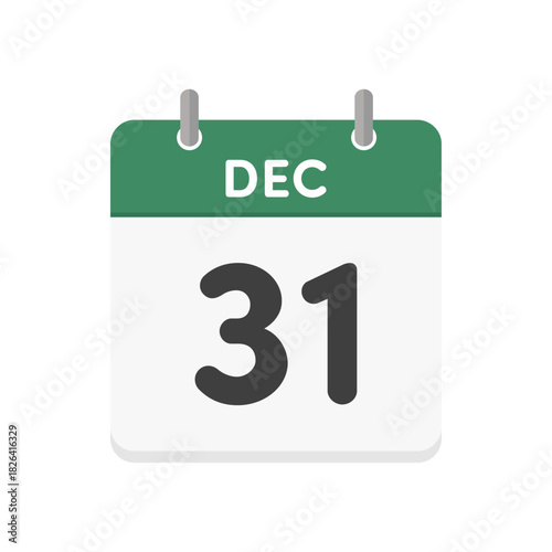 12月31日･DEC 31の日めくりカレンダーのアイコン - 12/31の日付入りの緑色の英語の暦