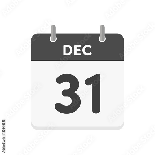 12月31日･DEC 31の日めくりカレンダーのアイコン - 12/31の日付入りの白黒の英語の暦
