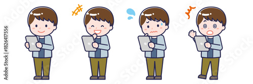 タブレットを使う「私服の大人」の男性