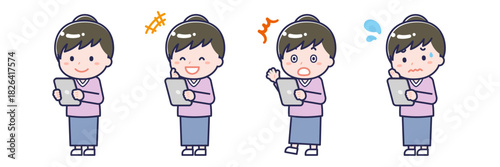 タブレットを使う「私服の大人」の女性