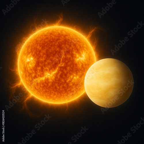 Ultra-realistic Vector Illustration of Sun and Venus with hyper-smooth gradients