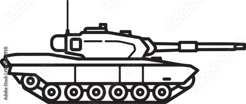 Outline illustration of a modern combat tank isolated on white background