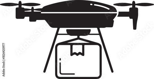 Drone delivering package aerial view icon for futuristic logistics and delivery