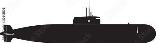 Silhouette of a modern submarine with antennas on a white background