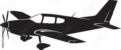 Single engine airplane silhouette with propeller and landing gear