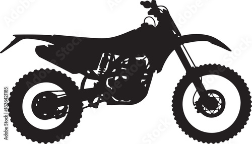 Silhouette of a dirt bike on a white background, side profile